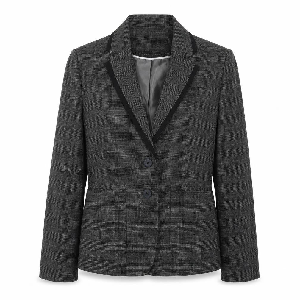 Front view of Next Women's Black Blazer, size 12, Classic Checked