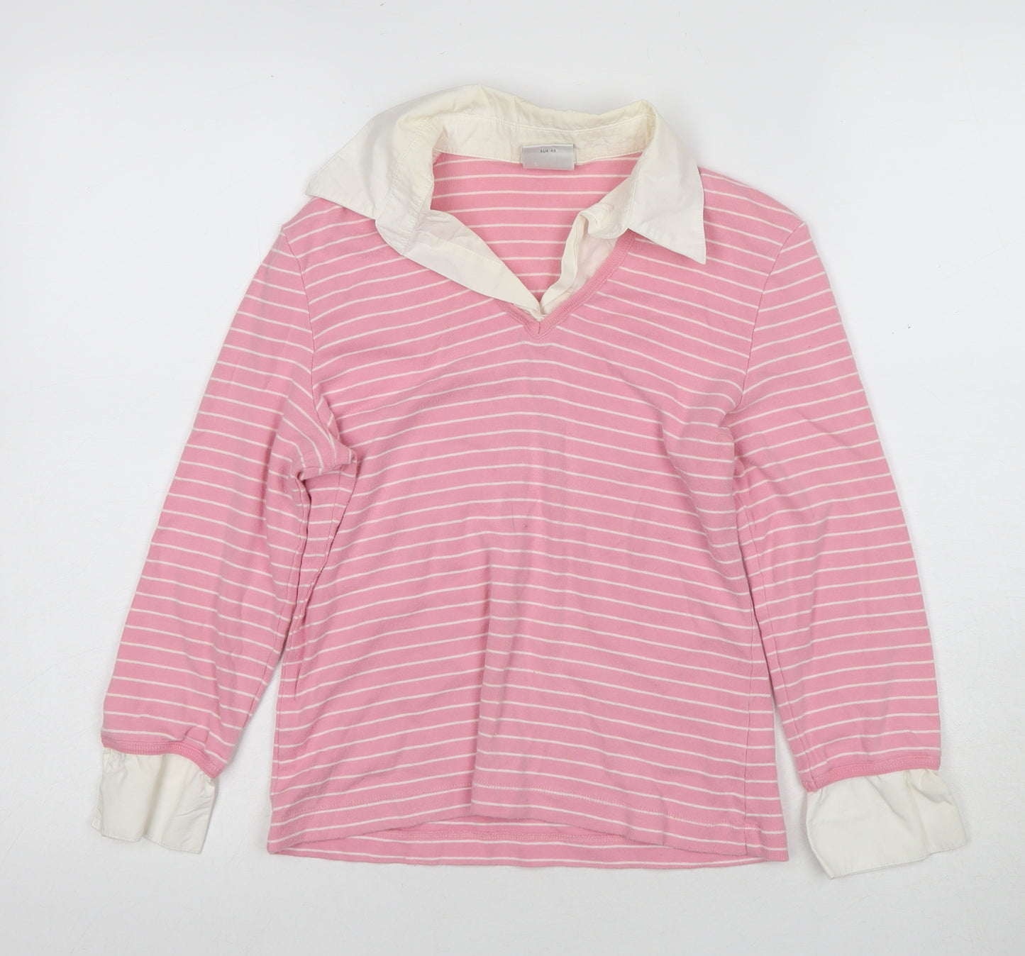 Next Women's Pink Striped Polo Top Size 12 Collared