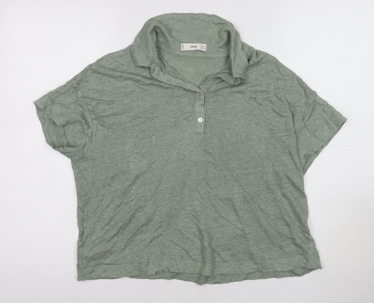 MNG Women's Green Linen Polo Shirt Size 12