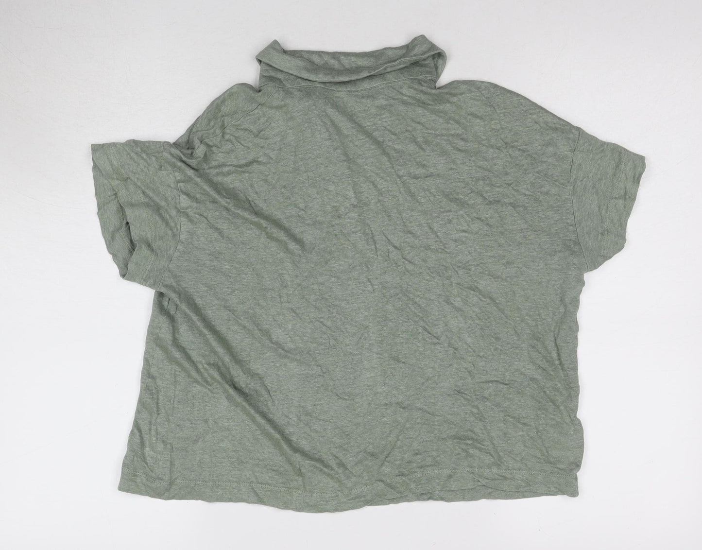 MNG Women's Green Linen Polo Shirt Size 12