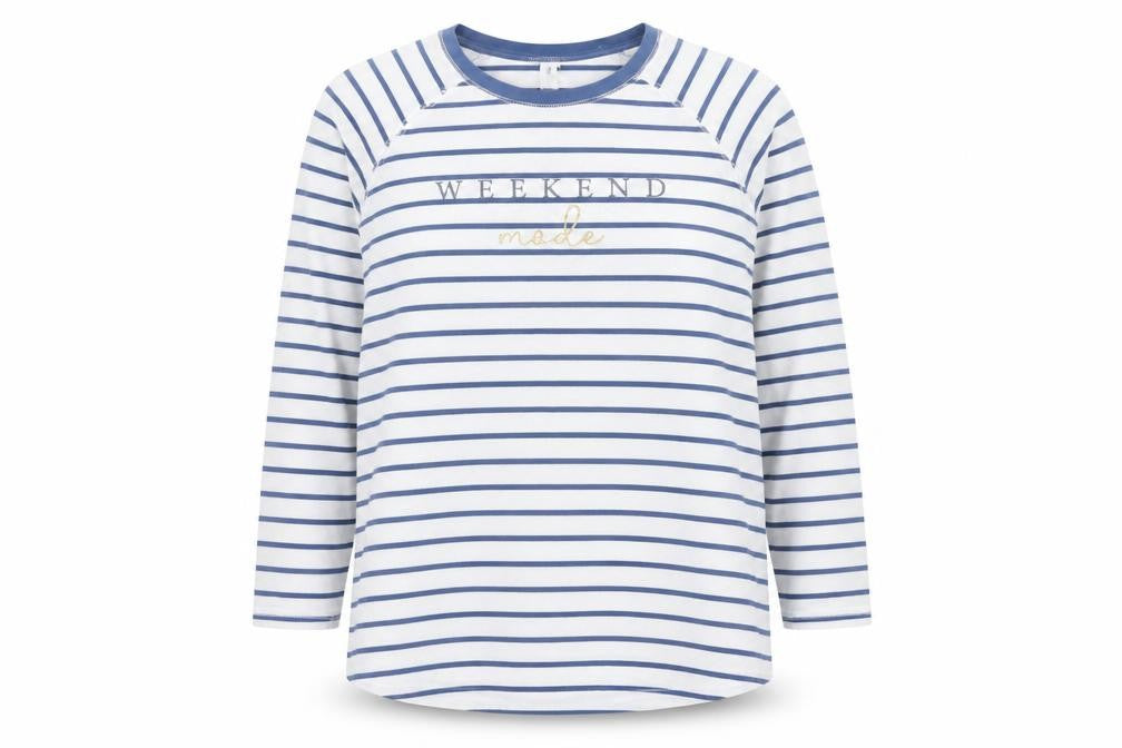 Front view of Next Women's Blue Stripe Long Sleeve Nightshirt UK 14