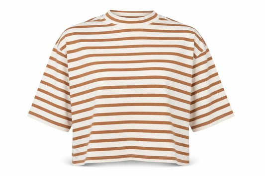 Front view of ASOS Women's Brown Striped Top, size 12, Casual Jersey