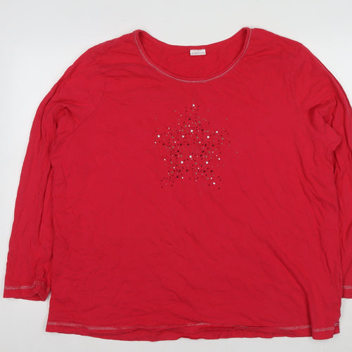 Damart Women's Red Cotton Pyjama Top 2XL Long Sleeve