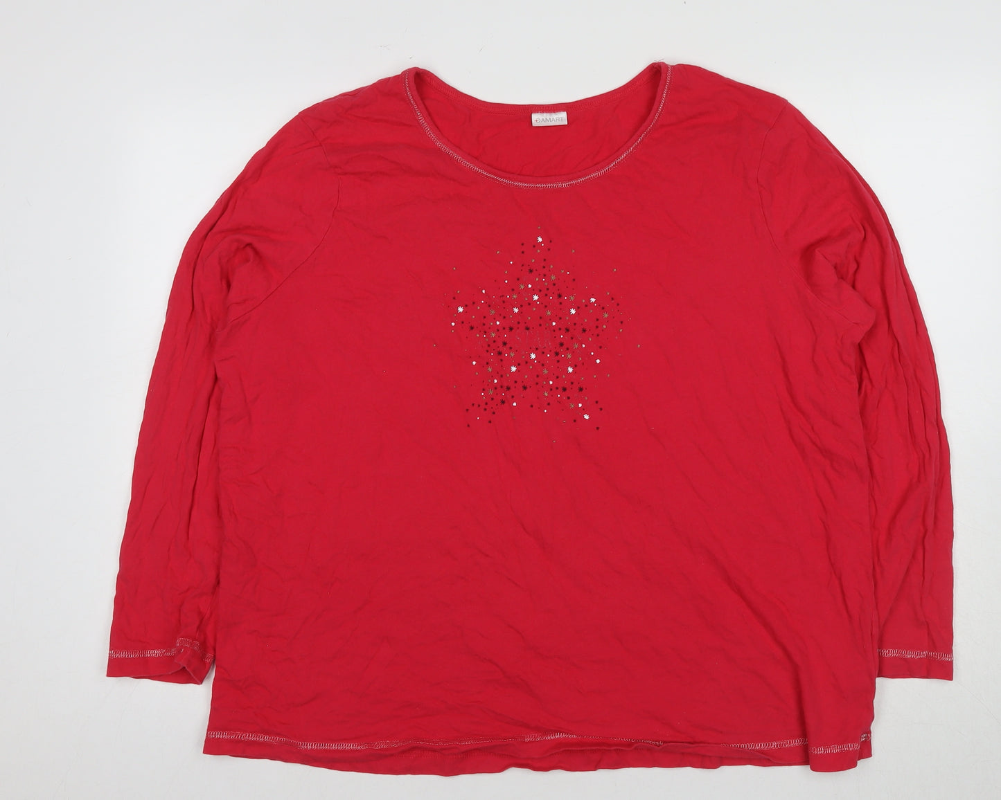 Damart Women's Red Cotton Pyjama Top 2XL Long Sleeve