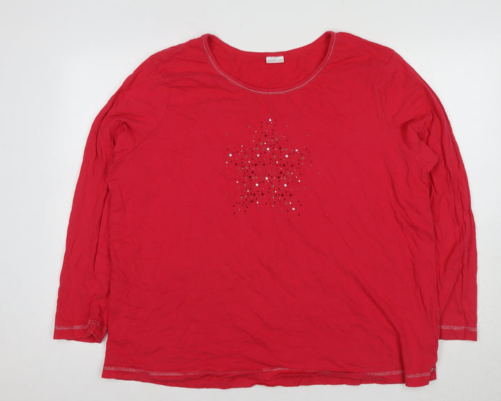 Damart Women's Red Cotton Pyjama Top 2XL Long Sleeve