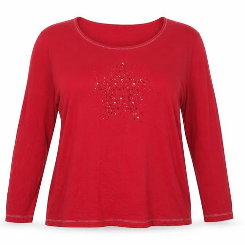 Damart Women's Red Cotton Pyjama Top 2XL Long Sleeve