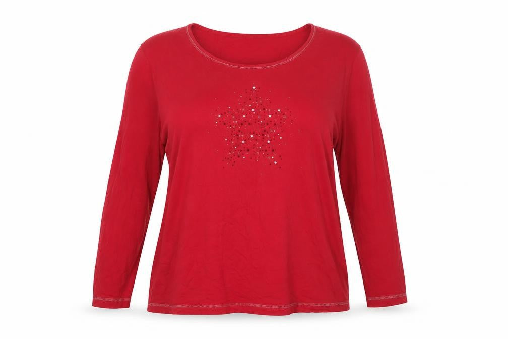 Damart Women's Red Cotton Pyjama Top 2XL Long Sleeve