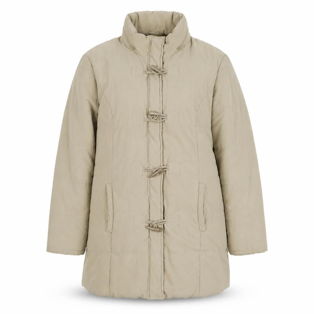 Front view of BHS Women's Beige Toggle Coat, size 20, - Winter Essential