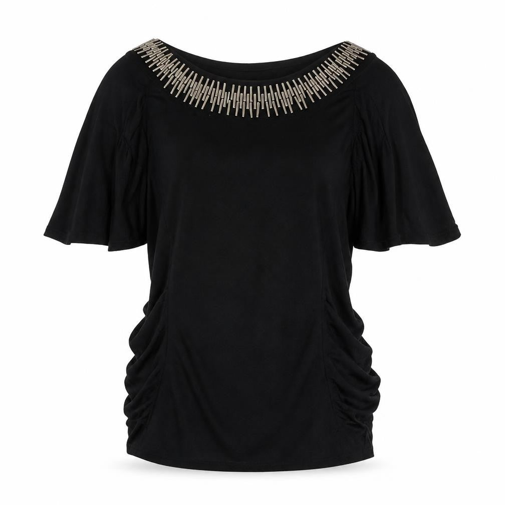 Front view of Pussycat London Women's Black Studded Blouse - M