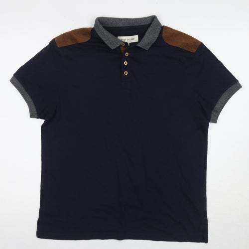 River Island Men's Blue Polo, L - Short Sleeve, Casual