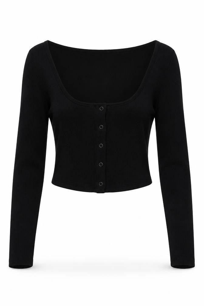 Front view of Collusion Women's Black Off-the-Shoulder Cropped Blouse
