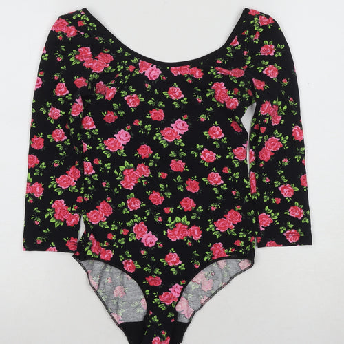 Secret Possessions Women's Black Floral Bodysuit Size 10