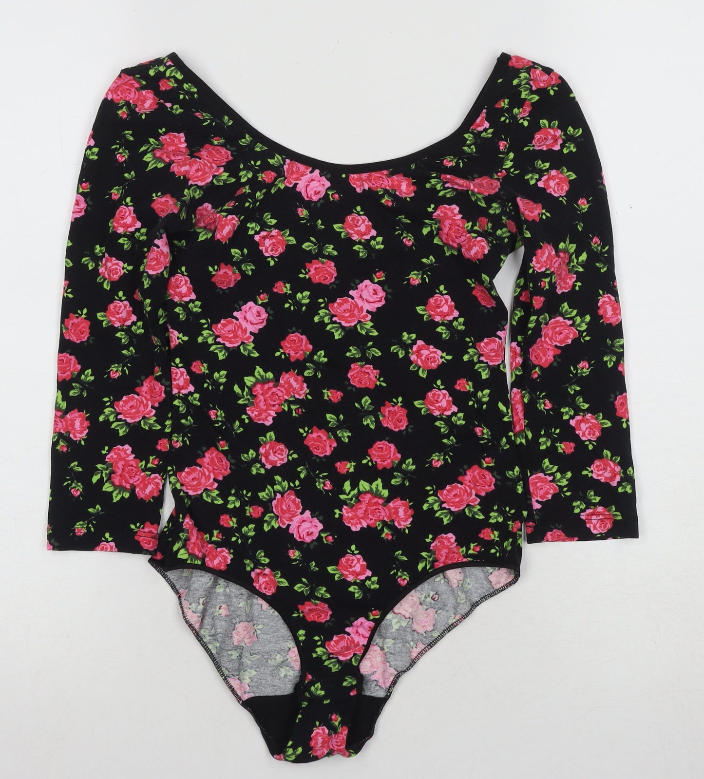 Secret Possessions Women's Black Floral Bodysuit Size 10