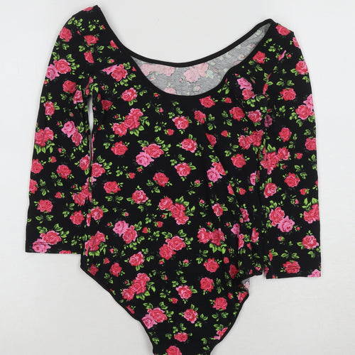 Secret Possessions Women's Black Floral Bodysuit Size 10