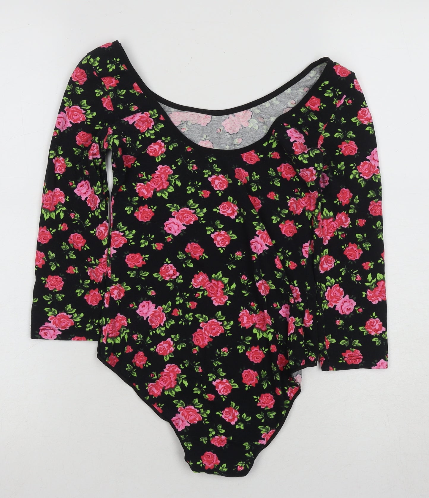 Secret Possessions Women's Black Floral Bodysuit Size 10