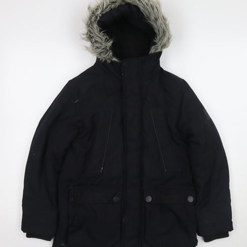 Next Boys Black Parka Coat with Hood, Size 10 Years