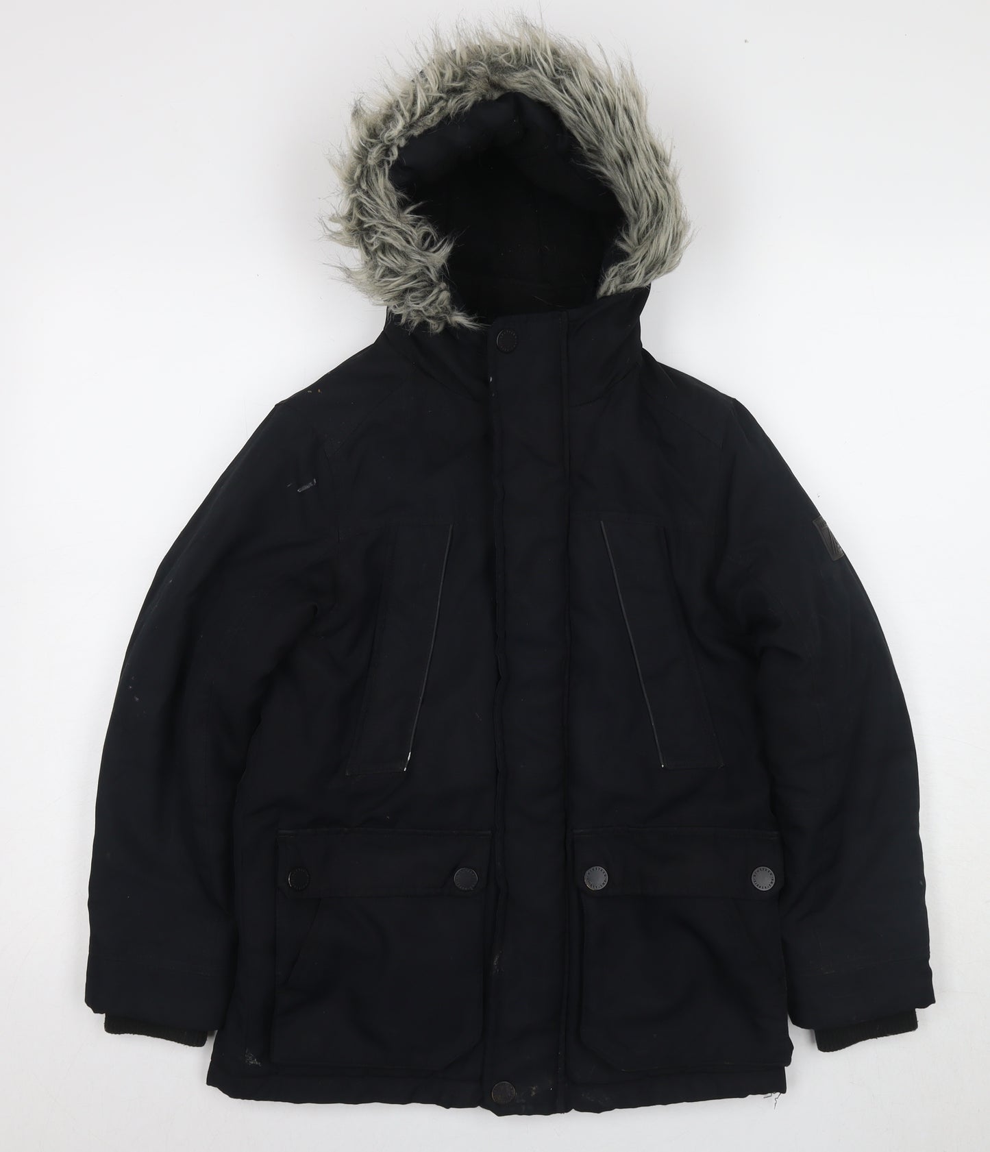 Next Boys Black Parka Coat with Hood, Size 10 Years