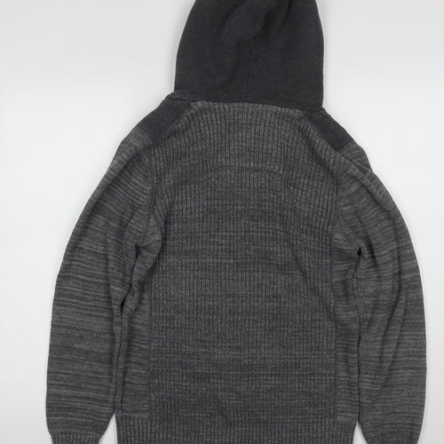 Next Men's Grey Cotton Hooded Pullover Jumper, Size S
