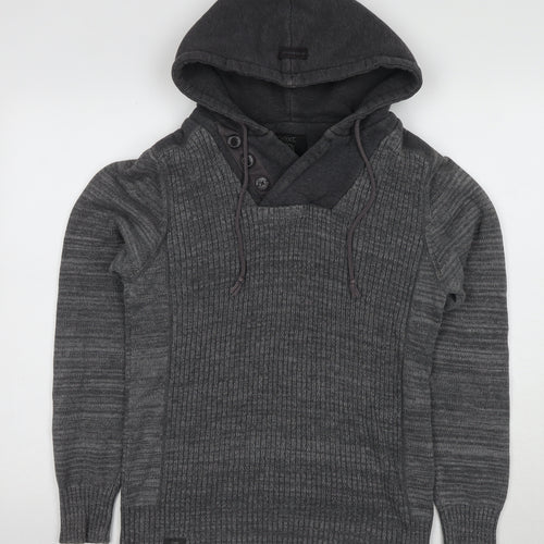Next Men's Grey Cotton Hooded Pullover Jumper, Size S