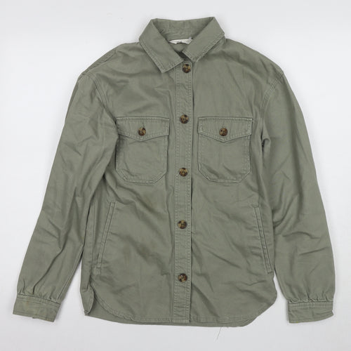H&M Boys Green Cotton Shirt Jacket, Size 14, Button Closure