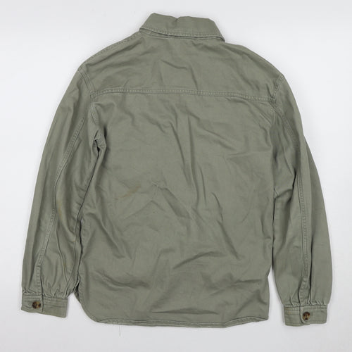 H&M Boys Green Cotton Shirt Jacket, Size 14, Button Closure