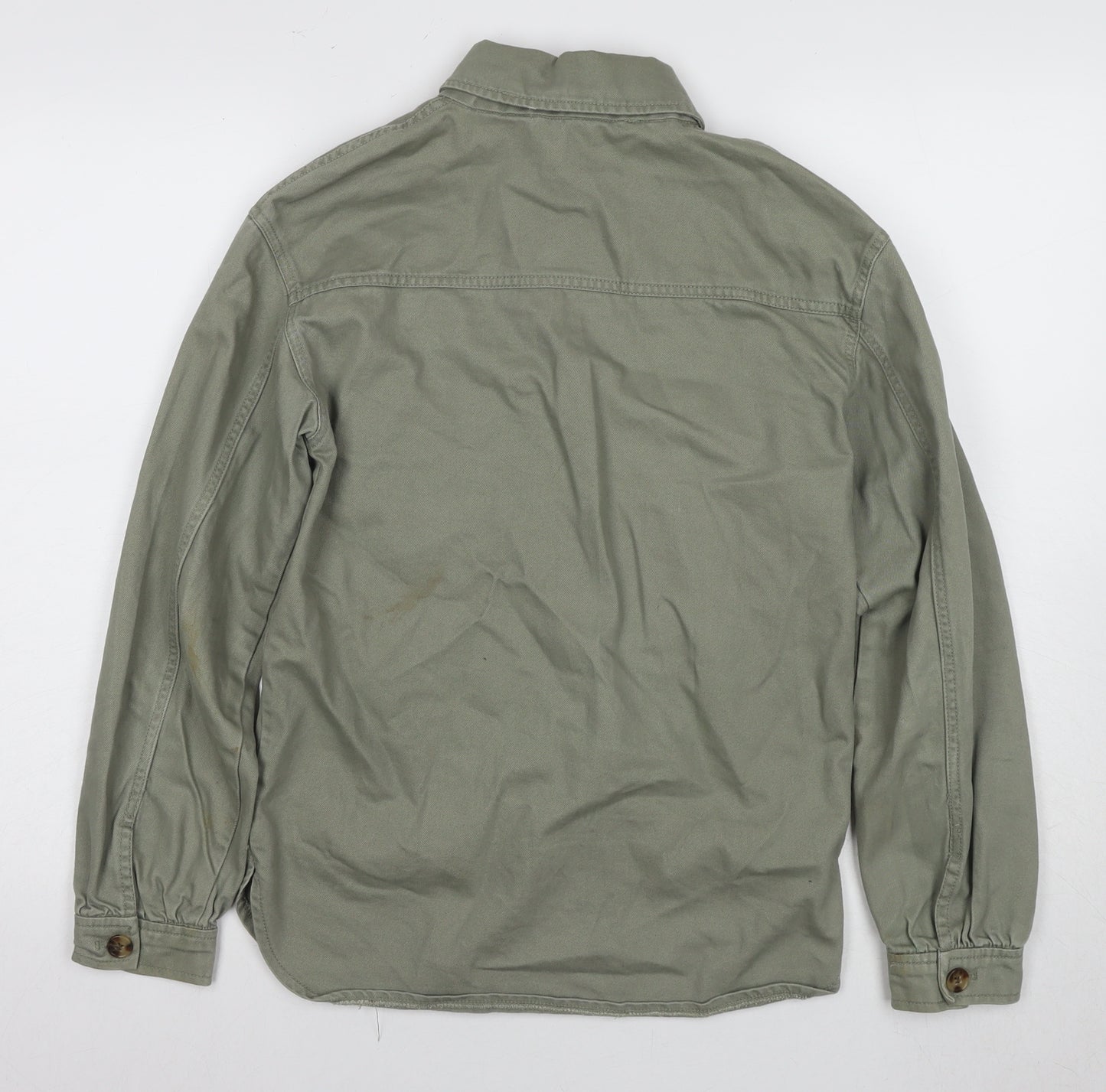 H&M Boys Green Cotton Shirt Jacket, Size 14, Button Closure