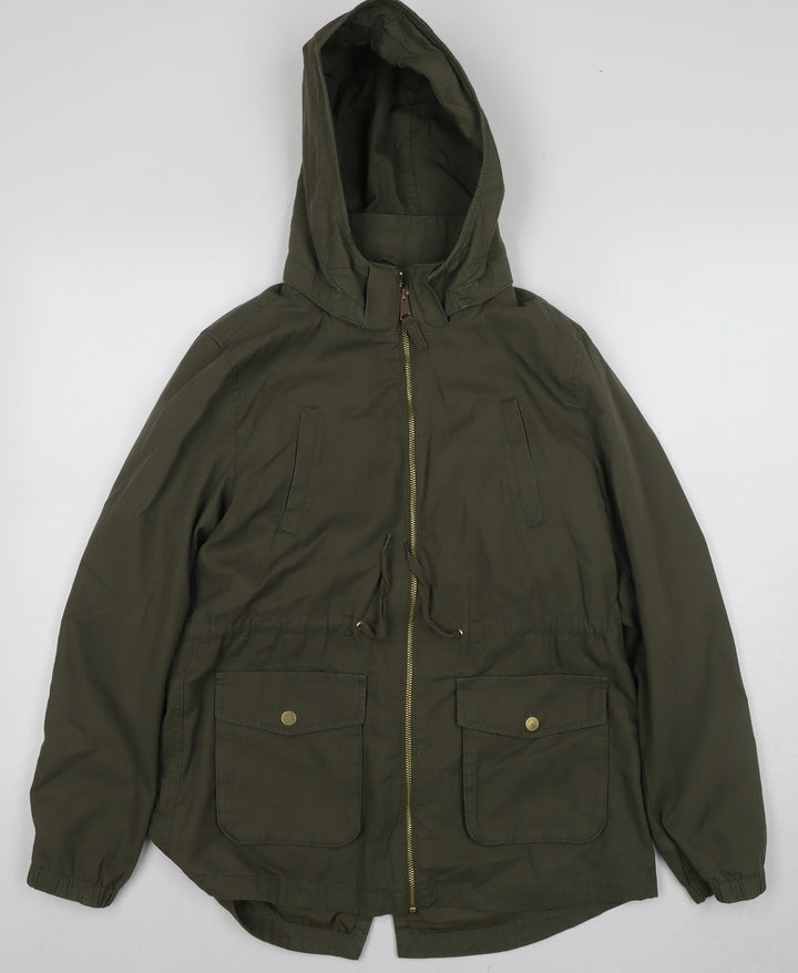 H&M Girls Green Parka Jacket with Hood Size 12-13 Years
