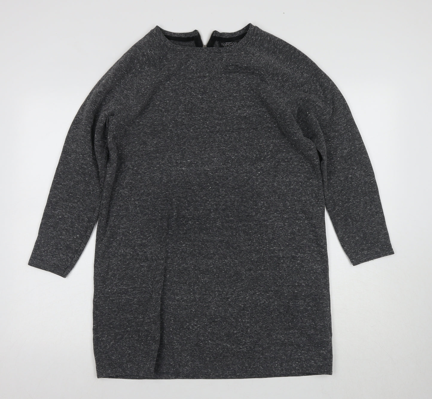 Topshop Women's Grey Shift Dress Size 8 Long Sleeve