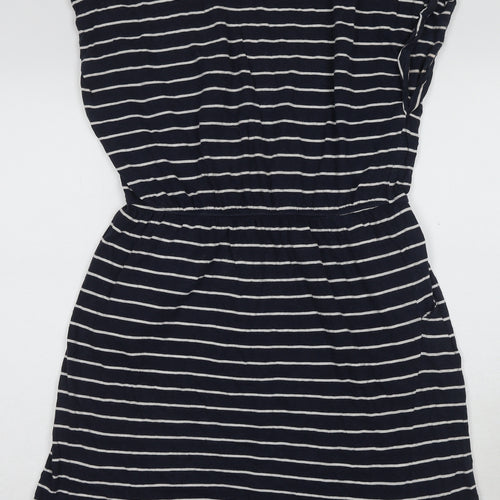 Basic Women's Blue Stripe Short Shift Dress, Size 12