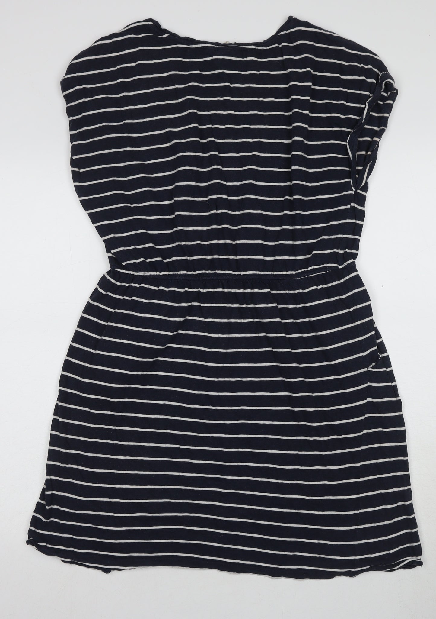 Basic Women's Blue Stripe Short Shift Dress, Size 12
