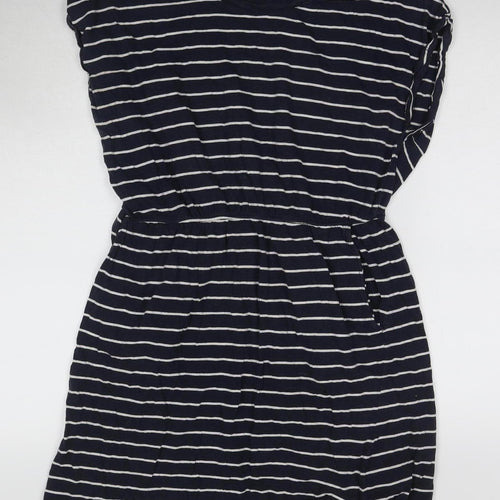 Basic Women's Blue Stripe Short Shift Dress, Size 12