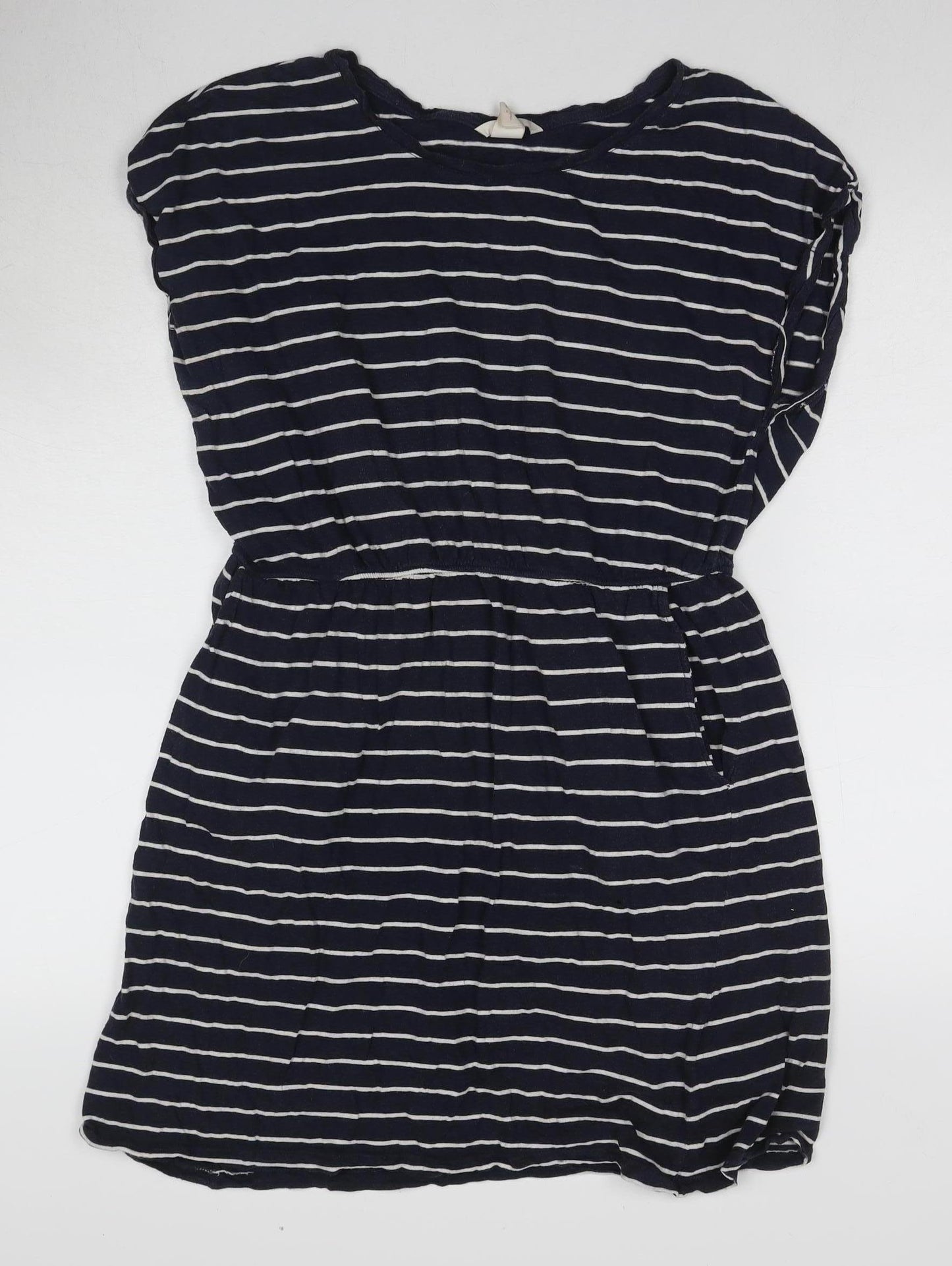 Basic Women's Blue Stripe Short Shift Dress, Size 12