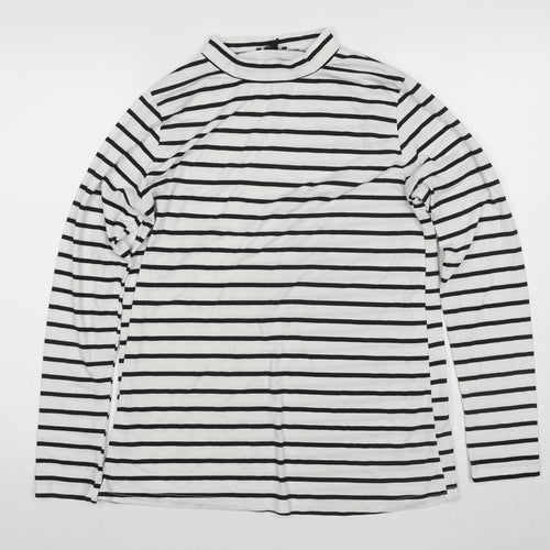 Boohoo Womens White Striped Long Sleeve Mock Neck T-Shirt