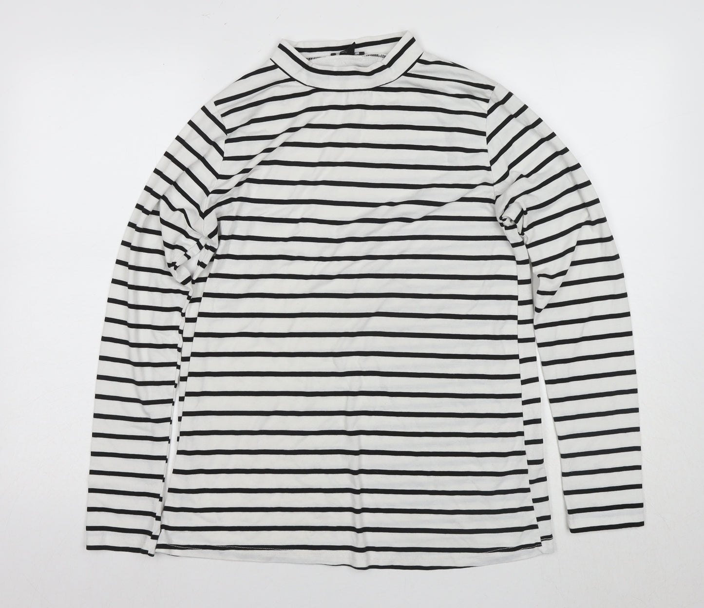 Boohoo Womens White Striped Long Sleeve Mock Neck T-Shirt