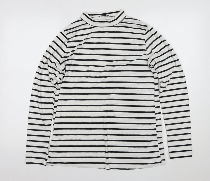 Boohoo Womens White Striped Long Sleeve Mock Neck T-Shirt