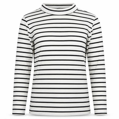Boohoo Womens White Striped Long Sleeve Mock Neck T-Shirt
