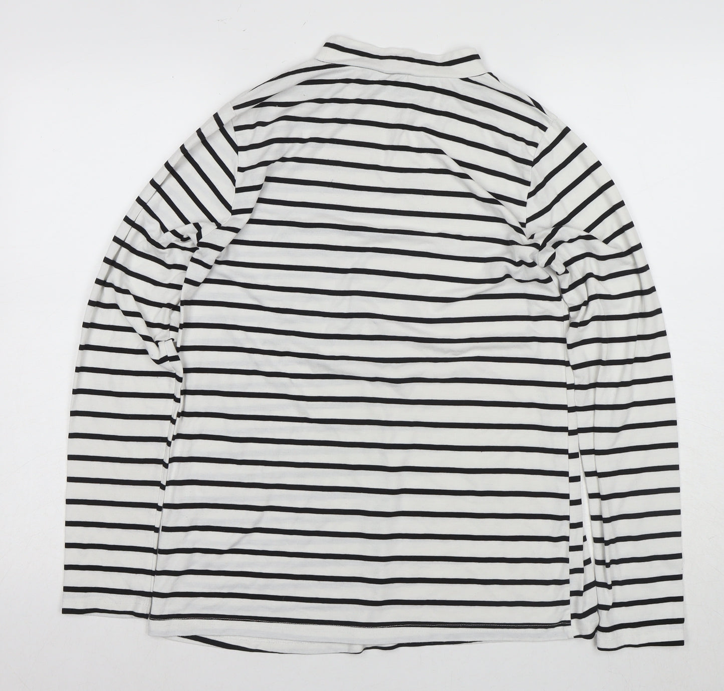 Boohoo Womens White Striped Long Sleeve Mock Neck T-Shirt