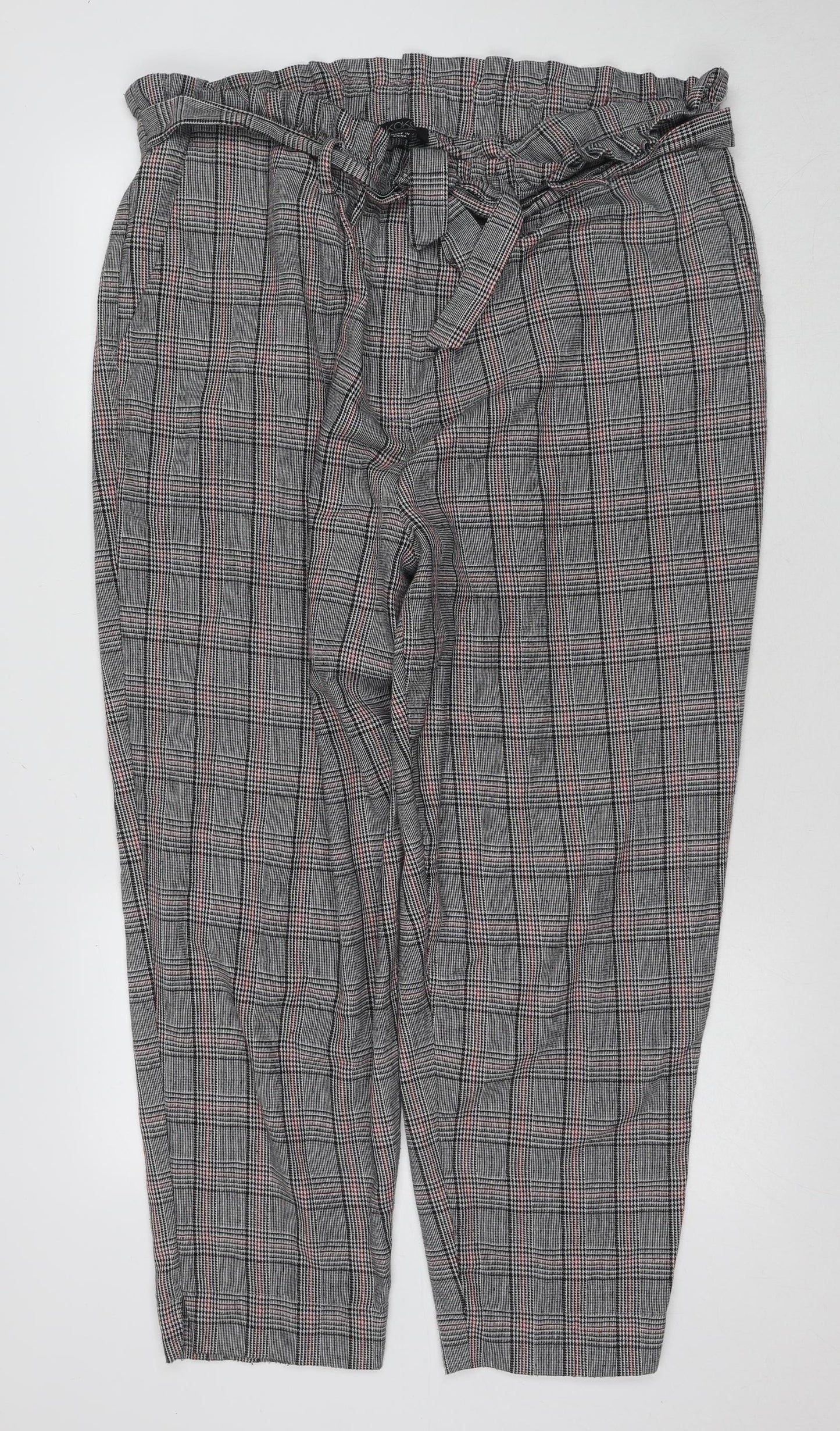 KOKO Women's Grey Plaid Paperbag Trousers Size 20
