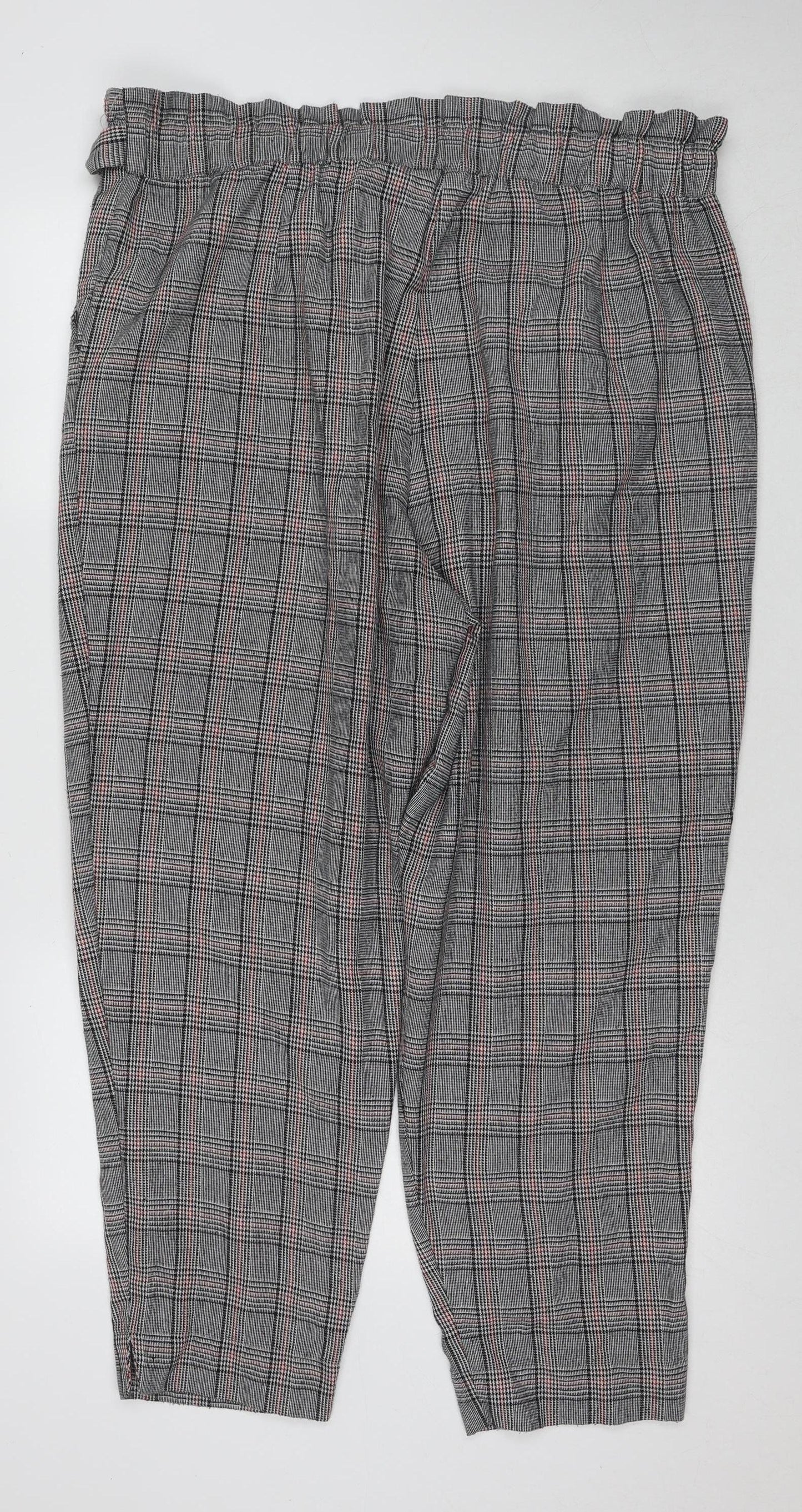KOKO Women's Grey Plaid Paperbag Trousers Size 20