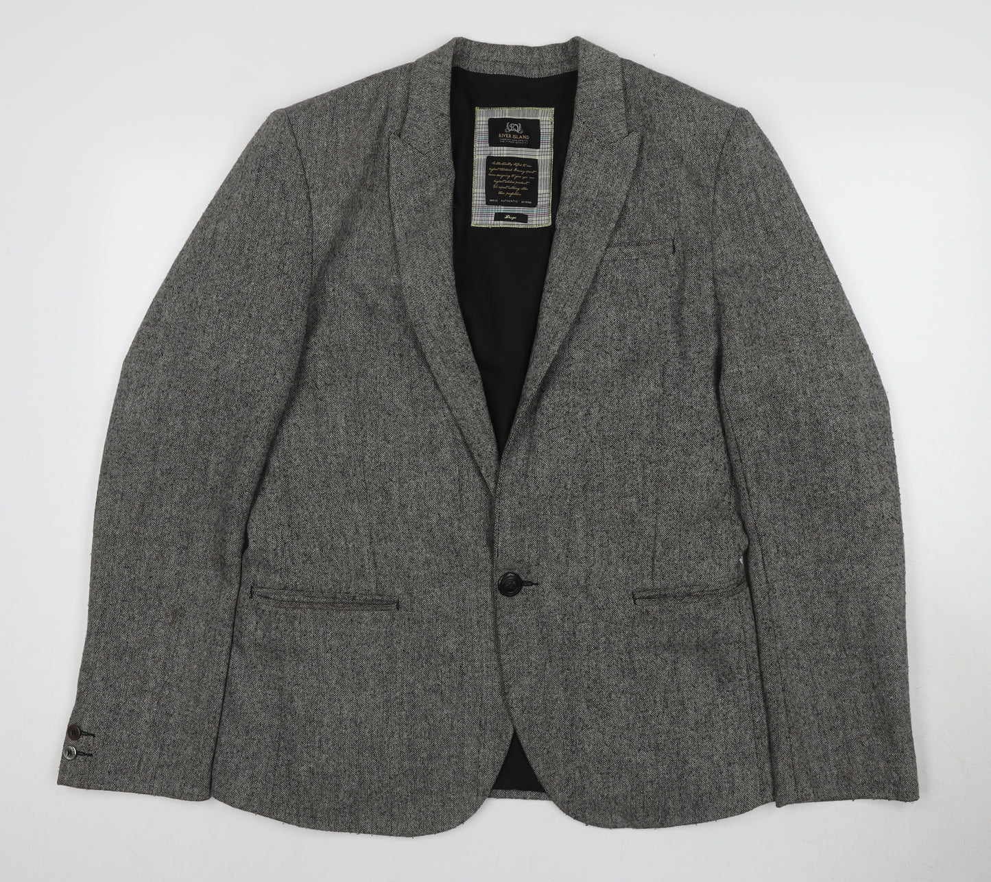 River Island Men's Grey Blazer L Notch Lapel