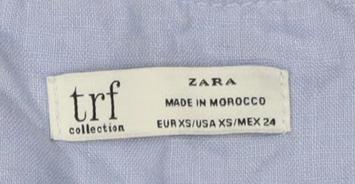 Zara Women's Blue Linen Tunic Top 3/4 Sleeve V-Neck Size XS