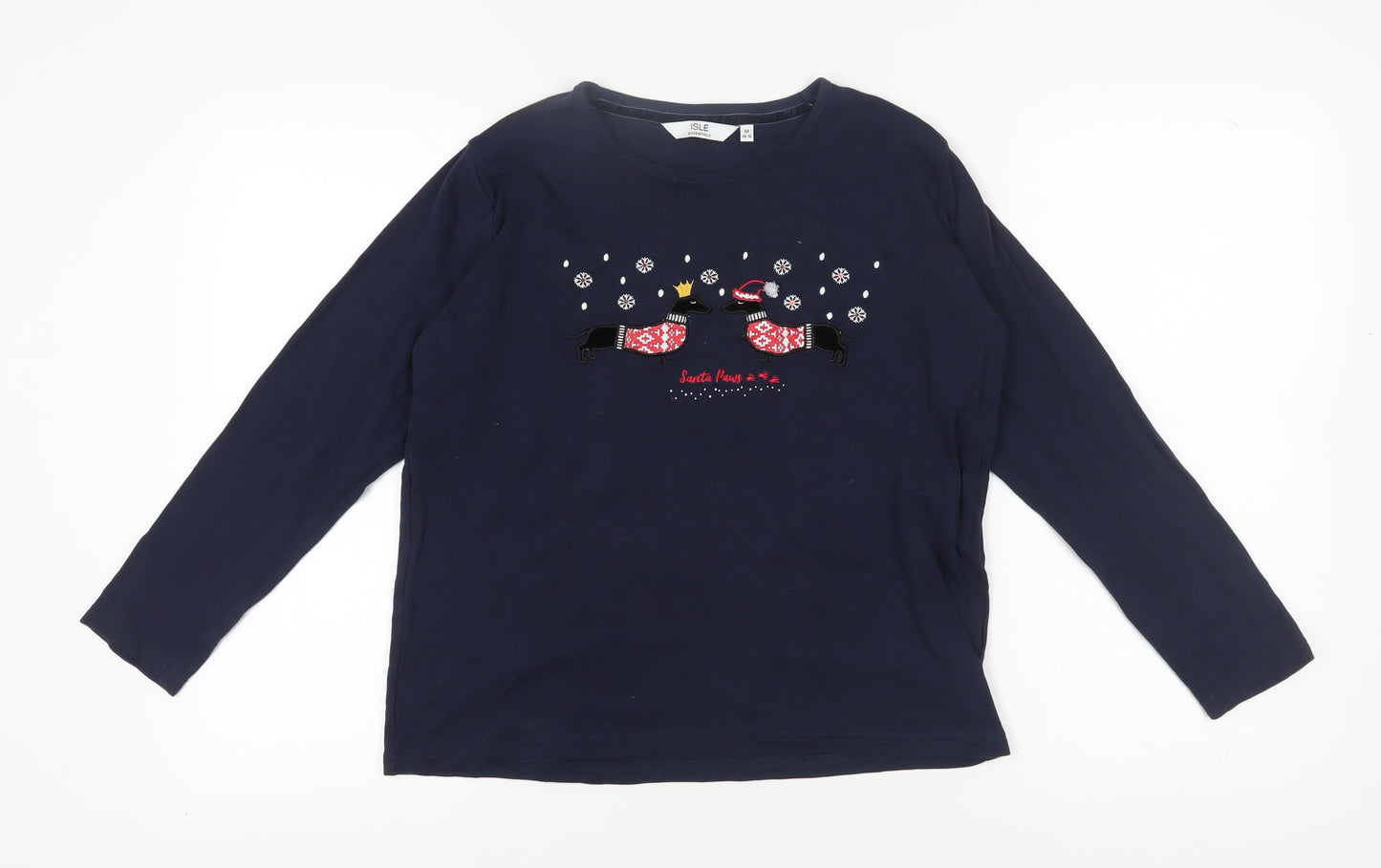 ISLE Women's Blue Christmas T-Shirt M Long Sleeve