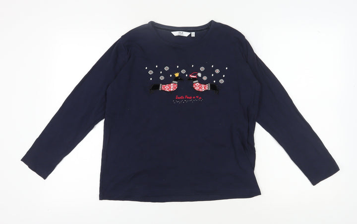 ISLE Women's Blue Christmas T-Shirt M Long Sleeve