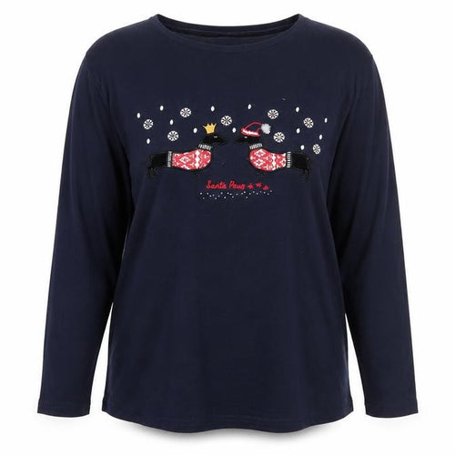 ISLE Women's Blue Christmas T-Shirt M Long Sleeve