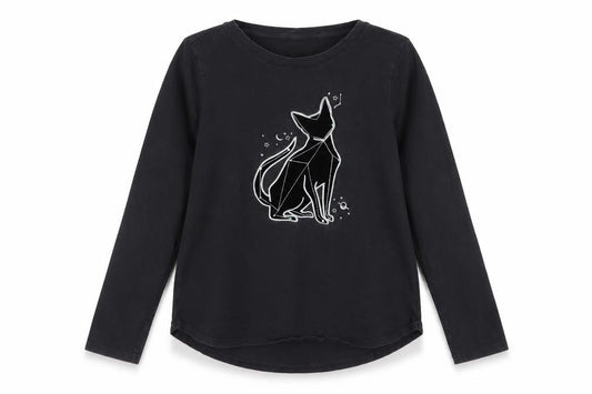 Front view of Gap Kids Black Long Sleeve Graphic T-Shirt 14 Years