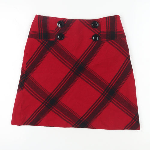Hobbs Women's Red Plaid Button Skirt Size 8