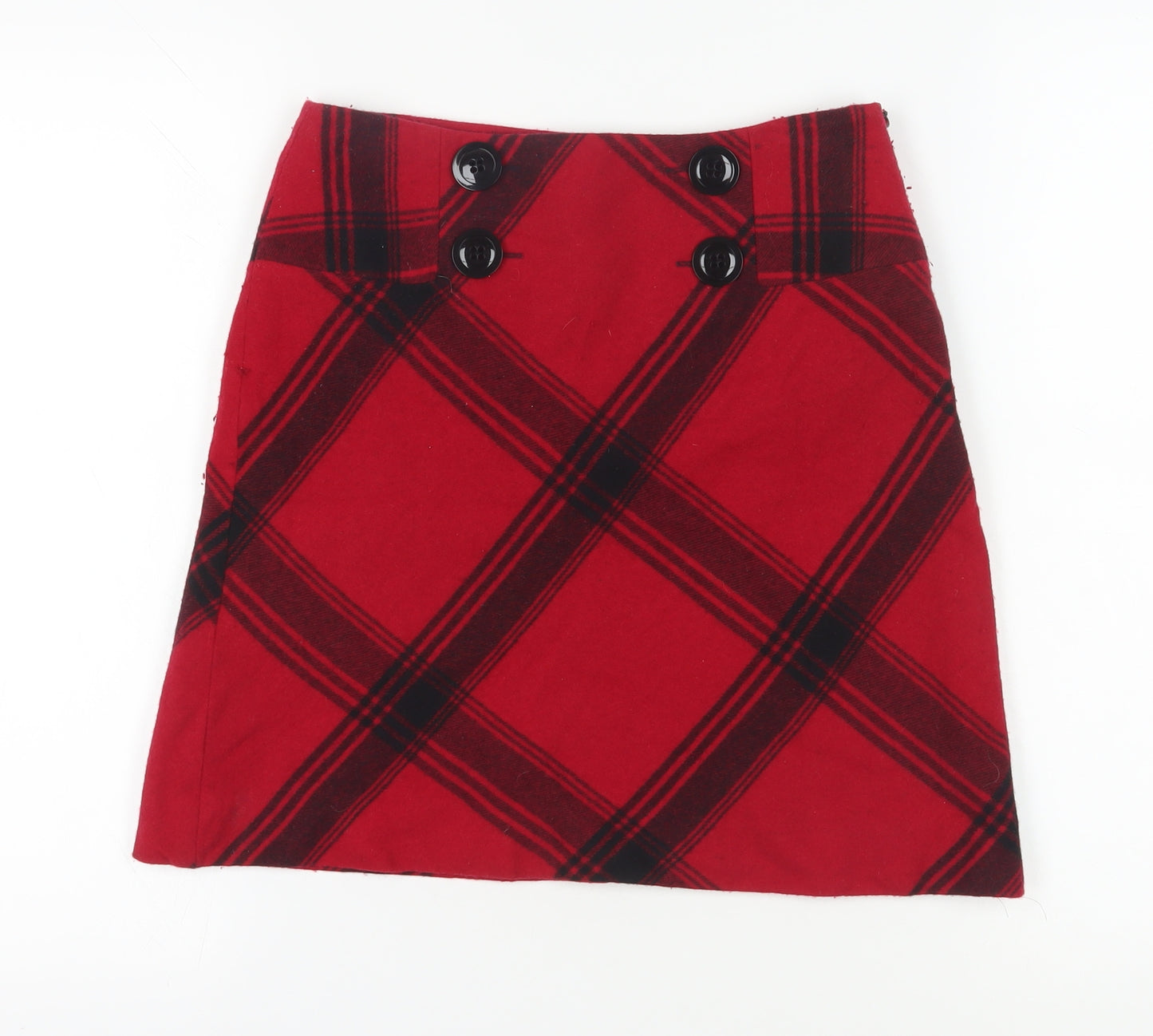 Hobbs Women's Red Plaid Button Skirt Size 8