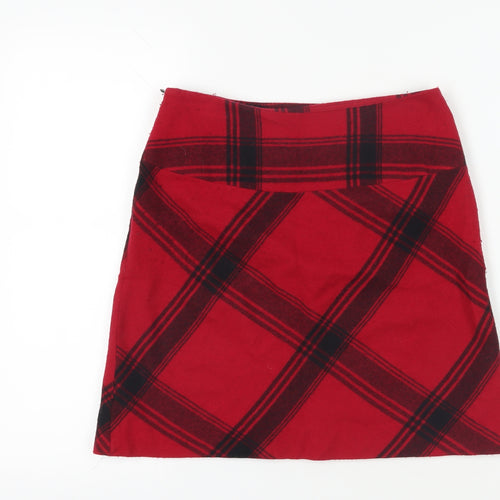 Hobbs Women's Red Plaid Button Skirt Size 8