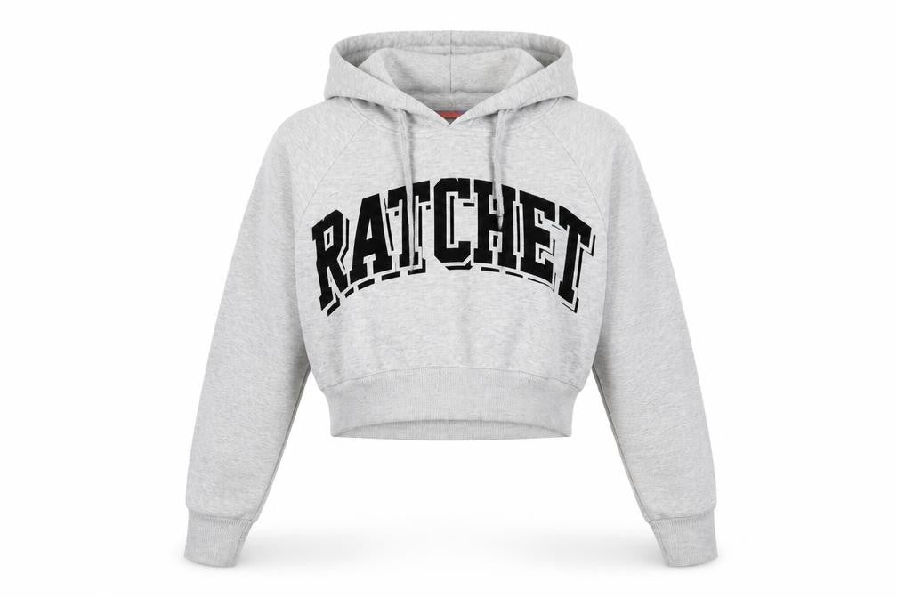 Front view of Ratchet Women's Grey Pullover Hoodie XS