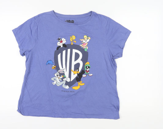 Front view of Warner Bros. Blue Cartoon T-Shirt, L, unisex adults